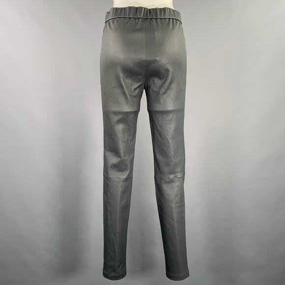HELMUT LANG Size 6 Grey Leather Lambskin Elastic Waistband Leggings - Picture 2 of 4